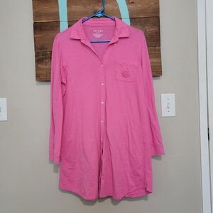 Lauren Ralph Lauren Pink Cozy Sleep Shirt Rolled Sleeves Size Large